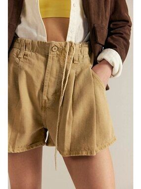 Free People Clark Pleated Denim Shorts Womens S Boho Casual Cool Y2K Tailored